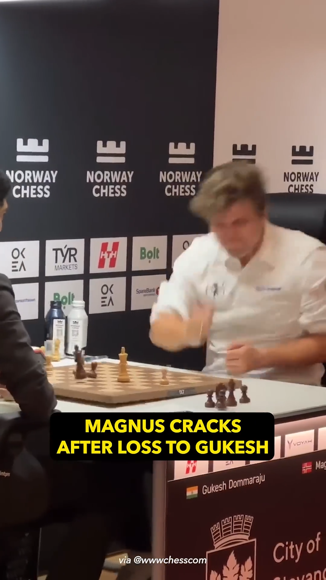 Moment after Gukesh defeats chess great Magnus Carlson 
